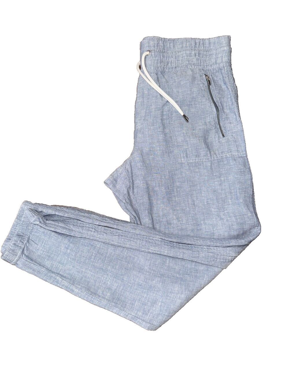 Athleta Cabo Linen Jogger Pants Blue Chambray Relaxed Fit 100% Linen Size 8